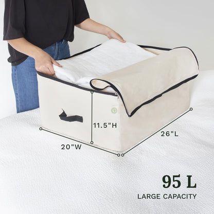 Canvas Storage Bags for Comforters and Blankets - X-Large Zippered Storage Bags for Blankets, Comforters, and Clothes - Easy Storage Under Bed, 100% Cotton, Breathable with Carrying Straps (2 Bags)