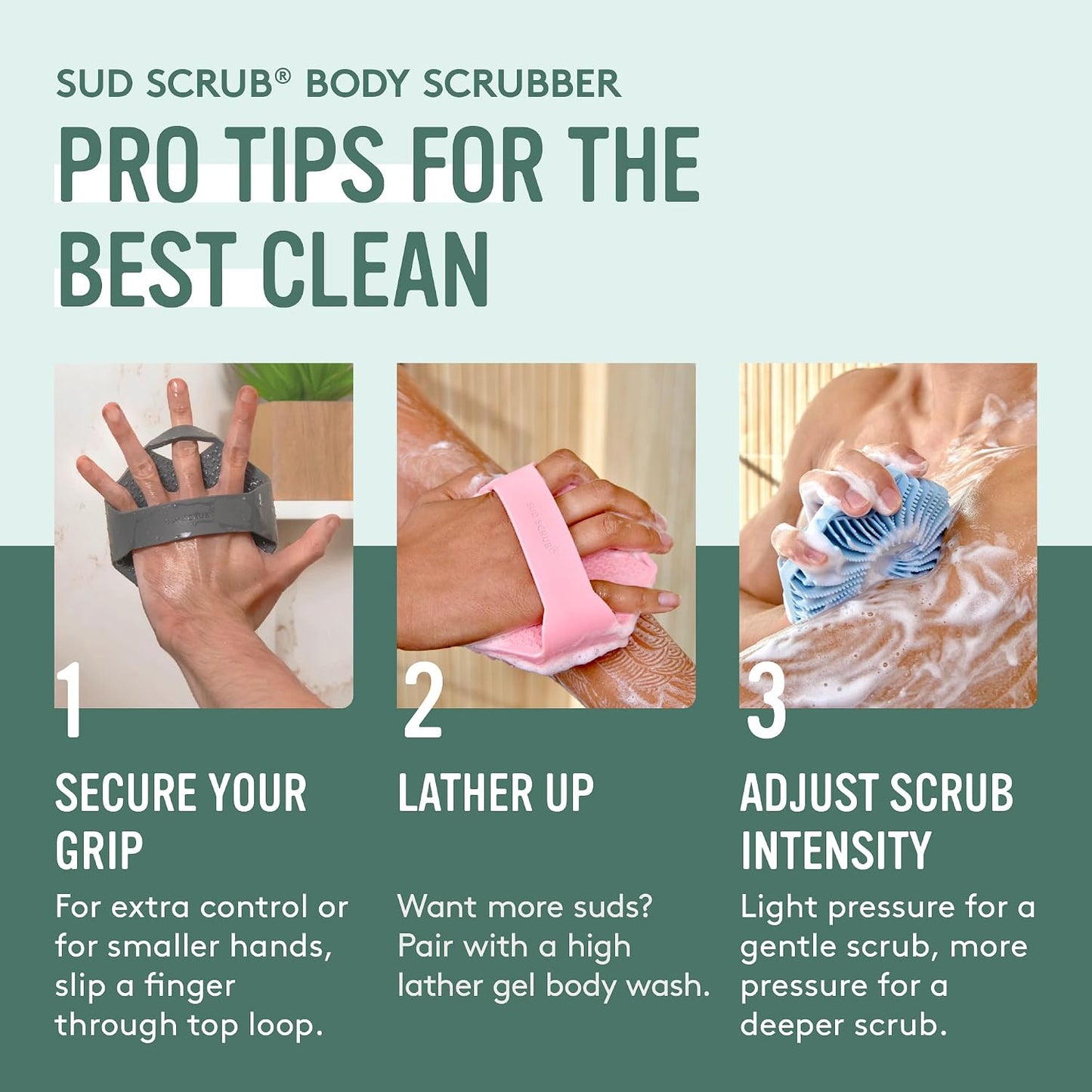 Sud Scrub® Antimicrobial Silicone Body Scrubber, Exfoliating Body Brush for Sensitive Skin, Antibacterial Shower Scrubber for Body, Bathroom Essentials for Men & Women, Charcoal