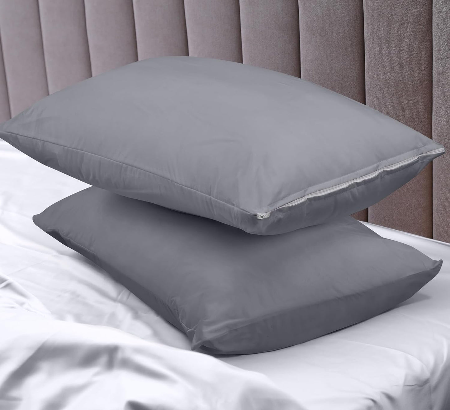 Utopia Bedding Premium 100% Waterproof Pillow Protectors with Zipper Standard Size (Set of 4), Bed Bug and Dust Mite Proof Zippered Pillow Covers, Pillow Encasement Cases, Gray