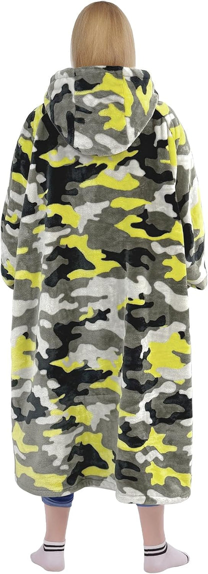 Waitu Wearable Blanket Sweatshirt Gifts for Women and Men, Warm and Cozy Giant Blanket Hoodie, Thick Flannel Blanket with Sleeves and Giant Pocket - Dark Gray