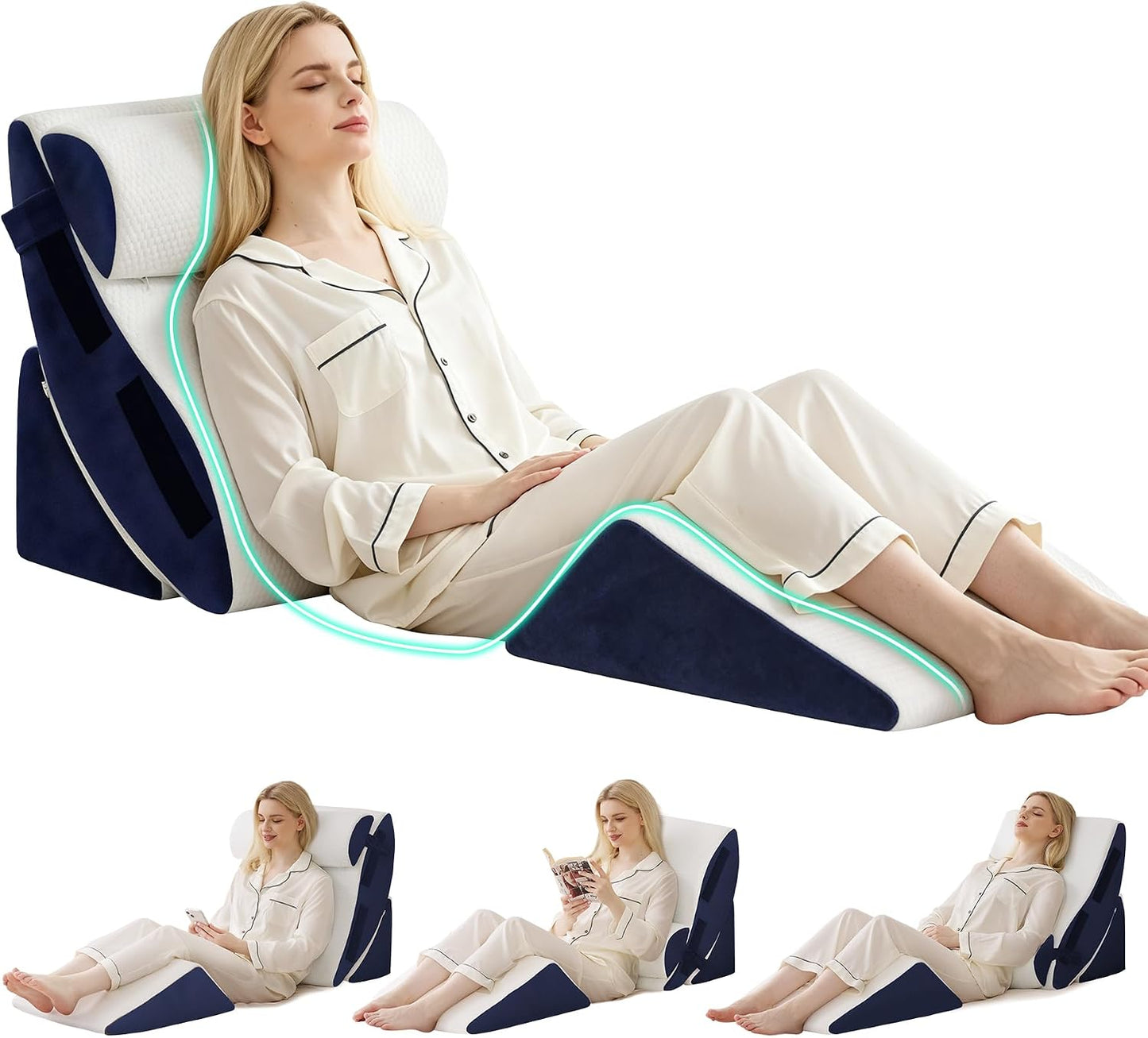4PCS Wedge Pillow Set for After Surgery, White/Grey