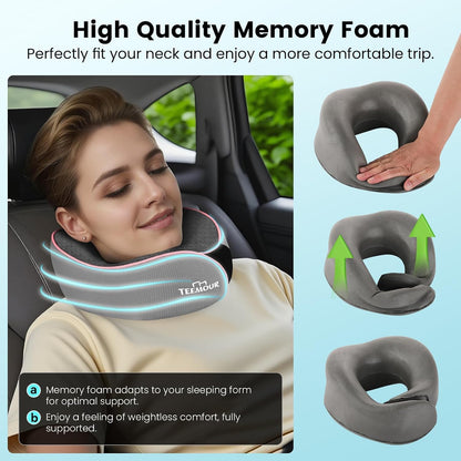 Travel Pillow Neck Pillow for Airplane Travel Essentials - Memory Foam Travel Neck Pillow, Stops Head Bobbing With Eye Mask & Earplugs, Portable Carry Bag for Long Flights| Airplane Accessories Black