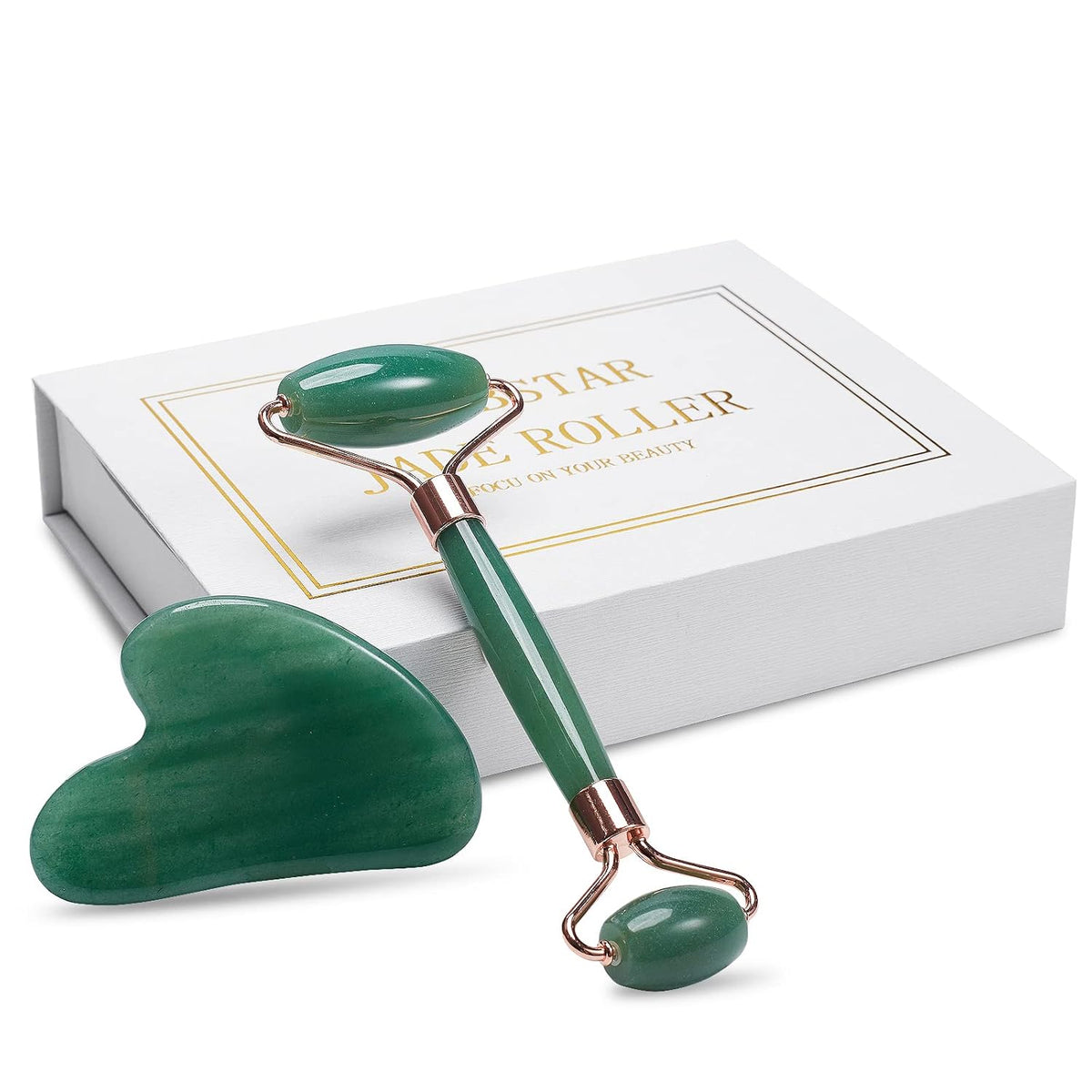 Jade Roller for Face, Facial Roller Massager Skin Care Tool, Gua Sha Facial Tools for Face, Neck, Eyes, Reduce Puffiness of The Skin - White