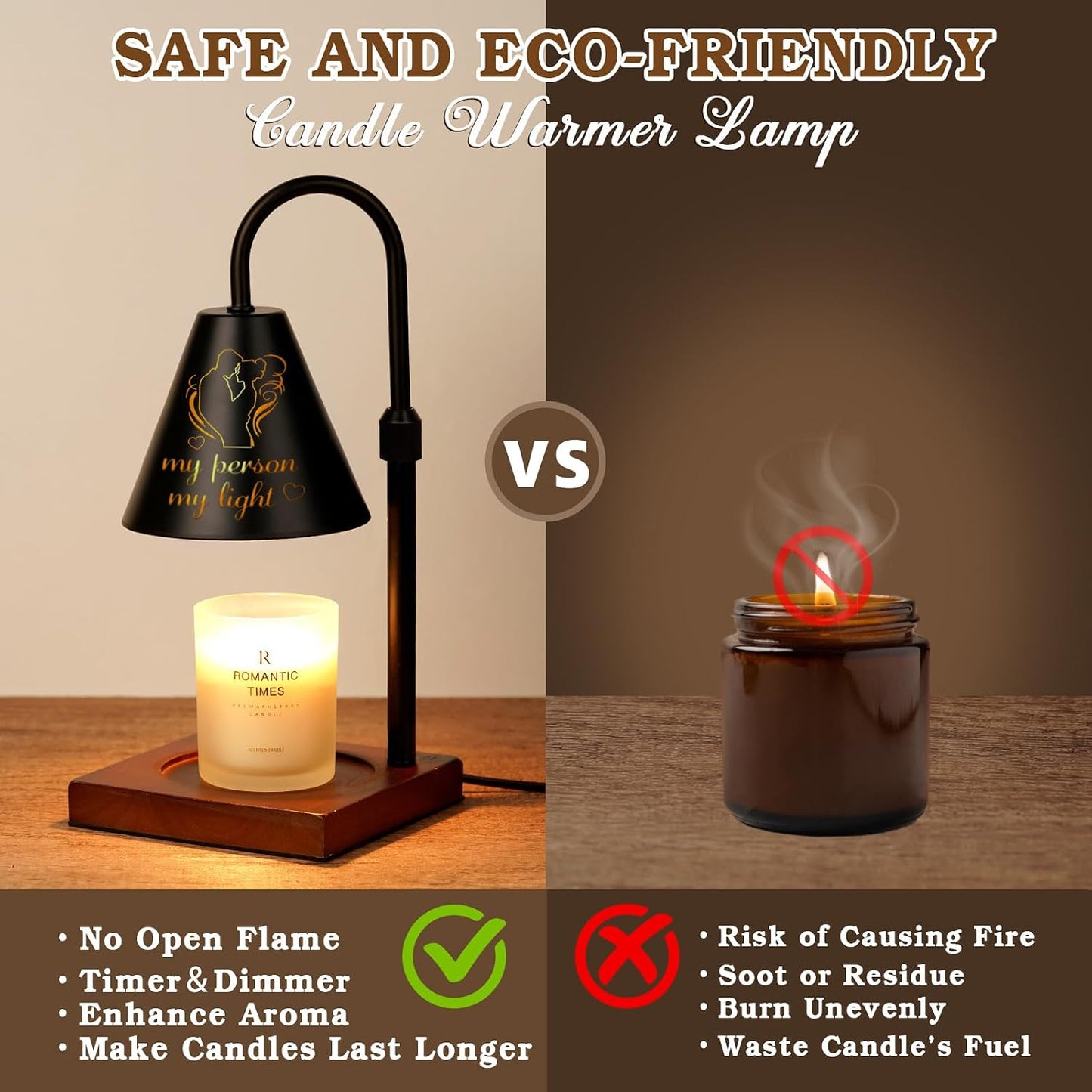 Modern Candle Warmer Lamp with Timer, Dimmable Candle Lamp Warmer, Mothers Day Birthday Gifts for Women Men, Black Candle Warmer, Adjustable Candle Light Warmer, Cozy Living Room Bedroom Home Decor