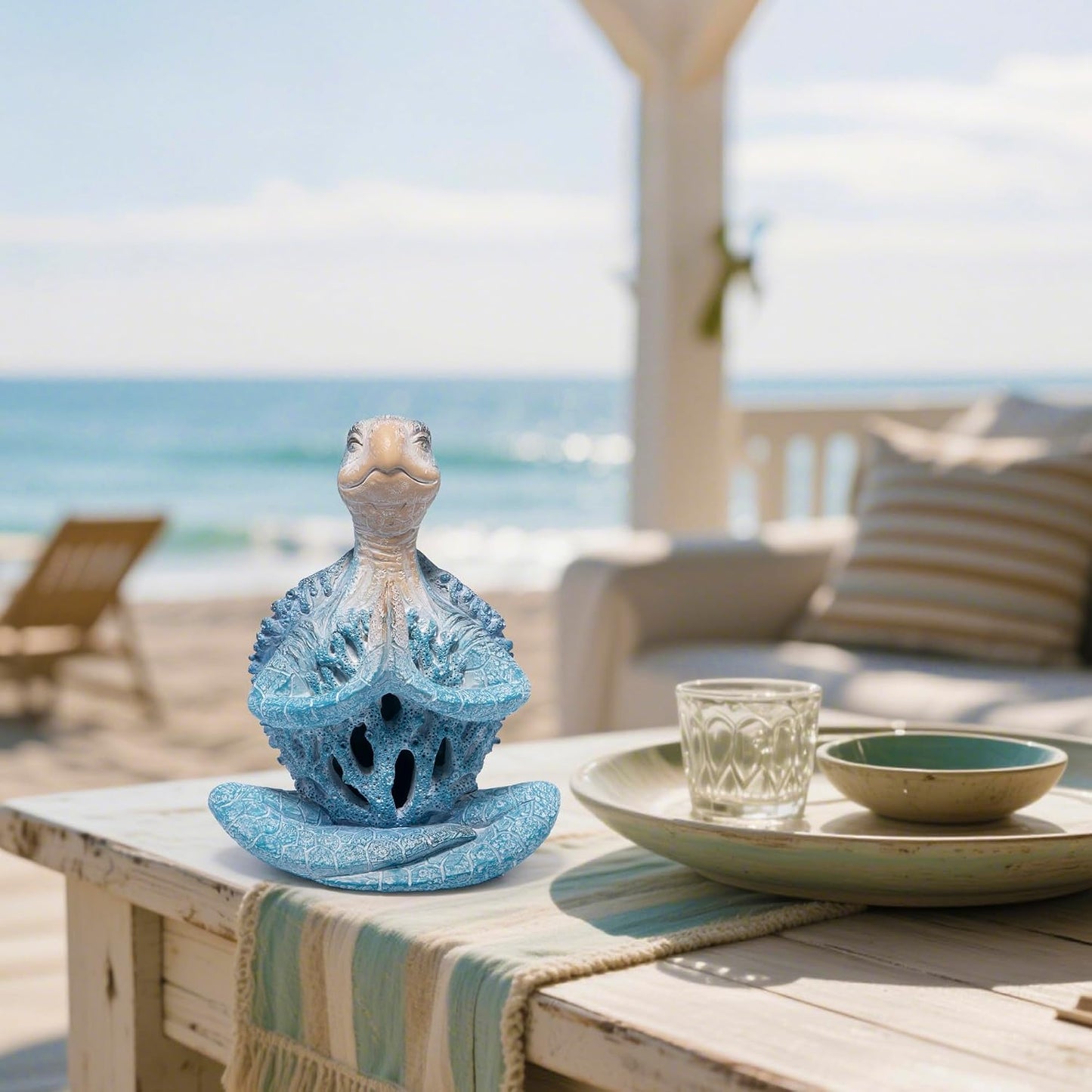Hodao 2PCS Sea Turtle Meditation Yoga Figurines, Coastal Beach Decor