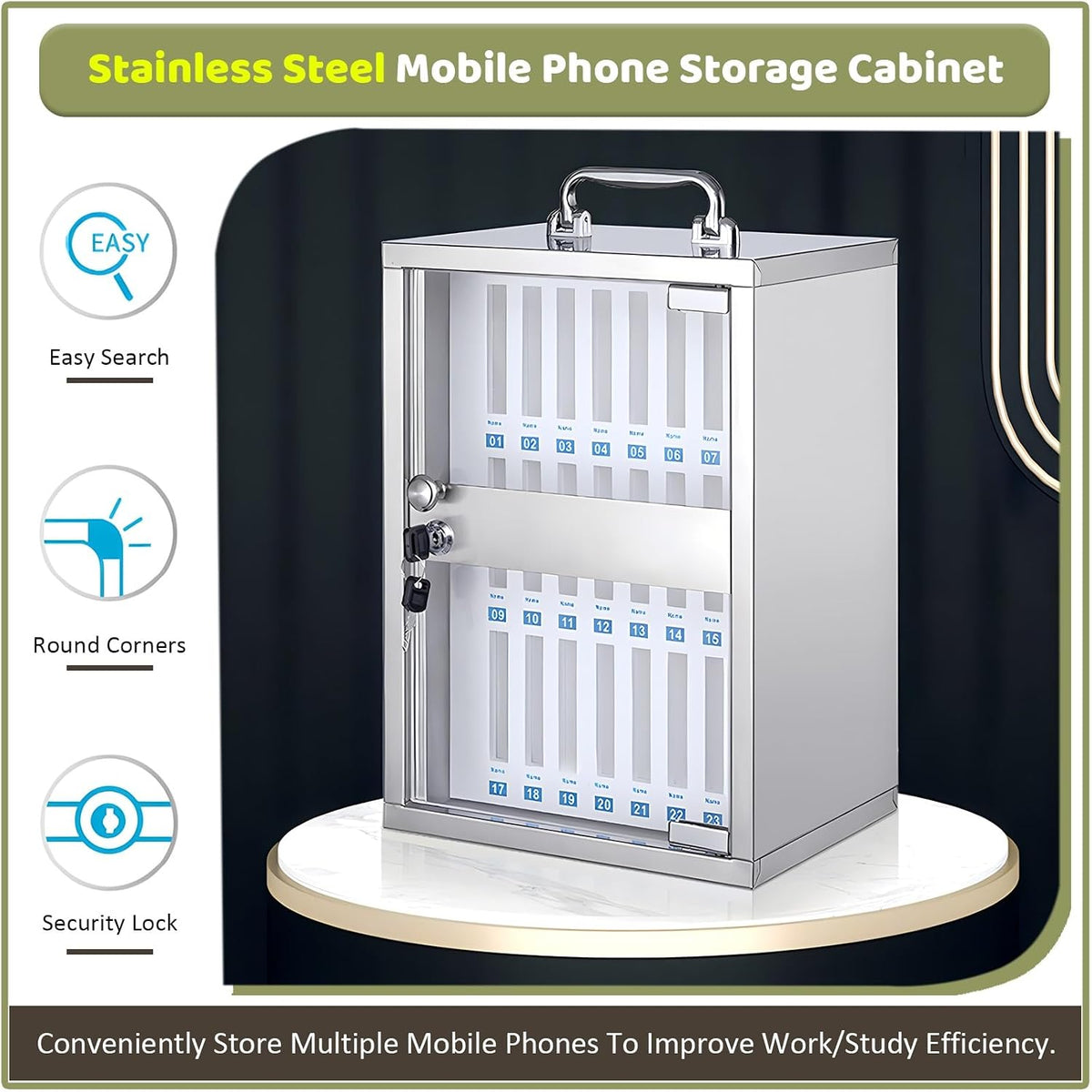 48-Slot Wall-Mounted Phone Storage Box,Lockable Nizer for Mobile Devices,Multi-Slot Charging Station,Silver,Perfect for Home & Office Use,Silver,36Slots