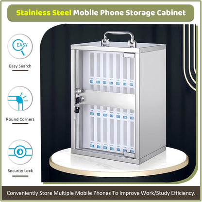 48-Slot Wall-Mounted Phone Storage Box,Lockable Nizer for Mobile Devices,Multi-Slot Charging Station,Silver,Perfect for Home & Office Use,Silver,36Slots