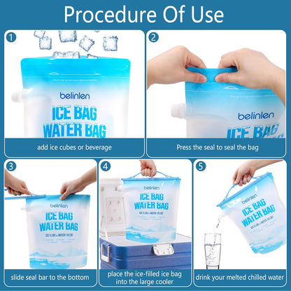 6 Pack Reusable Ice Bags for Cooler 5lb Cooler Ice Cube Bag with Sealed Sliding Handle