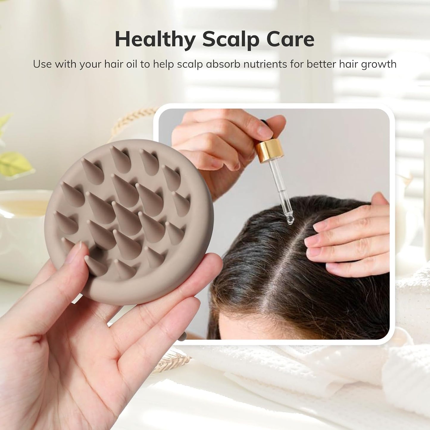 Sndyi Silicone Scalp Massager Shampoo Brush, Hair Scrubber with Soft Silicone Bristles, Scalp Scrubber/Exfoliator for Dandruff Removal, Wet Dry Scalp Brush for Hair Growth & Scalp Care, Oatmeal