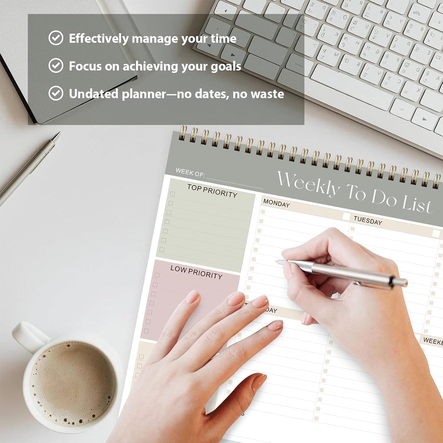 Weekly To Do List Notepad, Undated Planner with 52 Sheets (8.5''x11'') | Desk Accessories and Supplies, Women & Man, Home School & Work