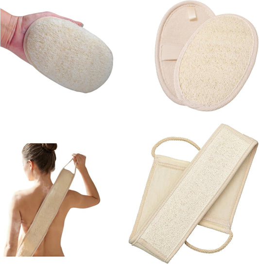Natural Loofah Exfoliating Body Scrubber, 2-Piece Bath Set