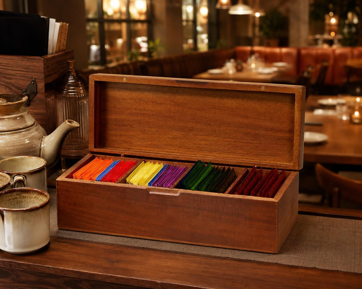 SEVENY Wooden Tea Bag Organizer Box with 4 Compartments