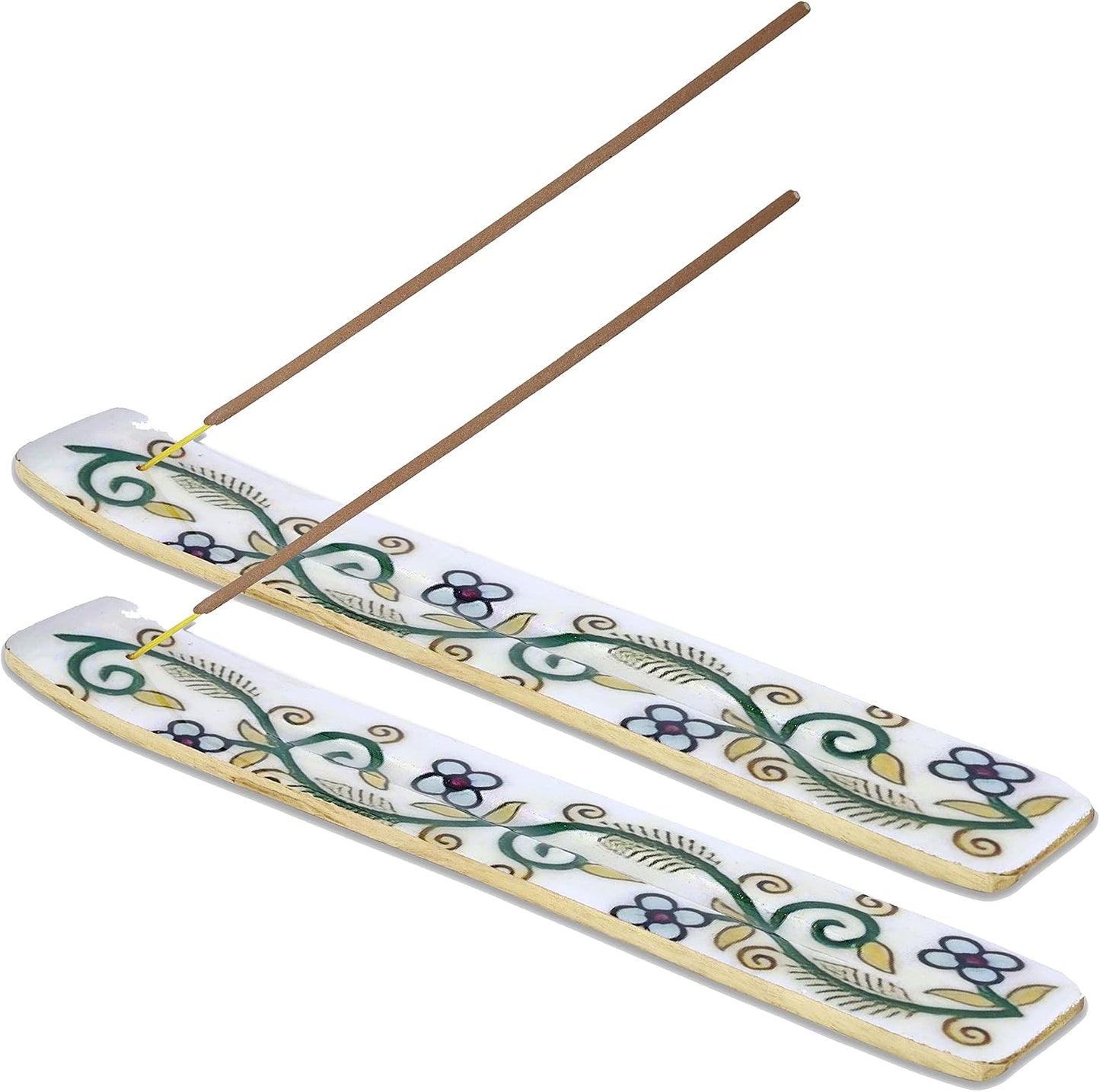 Bless-International Traditional-Handmade-Burner Wooden-Incense-Stick-Holder Ash-Catcher-Stand for-Aromatherapy-Meditation-Yoga (Incense Holder 10 inch(2 pcs))