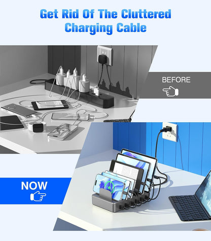 50W 6 Ports Multi Charger Station, USB Charging Dock for Multiple Devices
