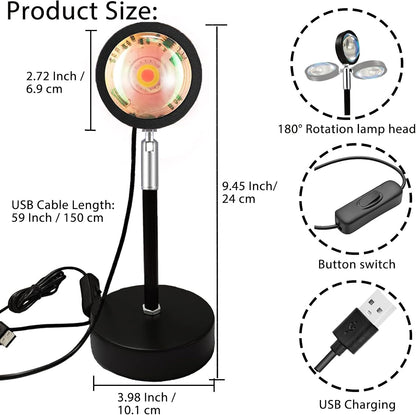 Sunset lamp Projector, Sunset Projection lamp. 6W LED 180 Degree Rotating Wireless App Control and Remote Control Sunset Light with Multiple Colors, Sunset lamp Bedroom Decor, 16 Color Changing.…