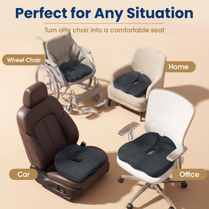 Ergonomic Seat Cushion for Office Chair, Memory Foam Coccyx Cushion for Tailbone Pain Relief, Non-Slip Washable Cover, Pressure Relief Chair Pad for Office, Car, Wheelchair & Home Black