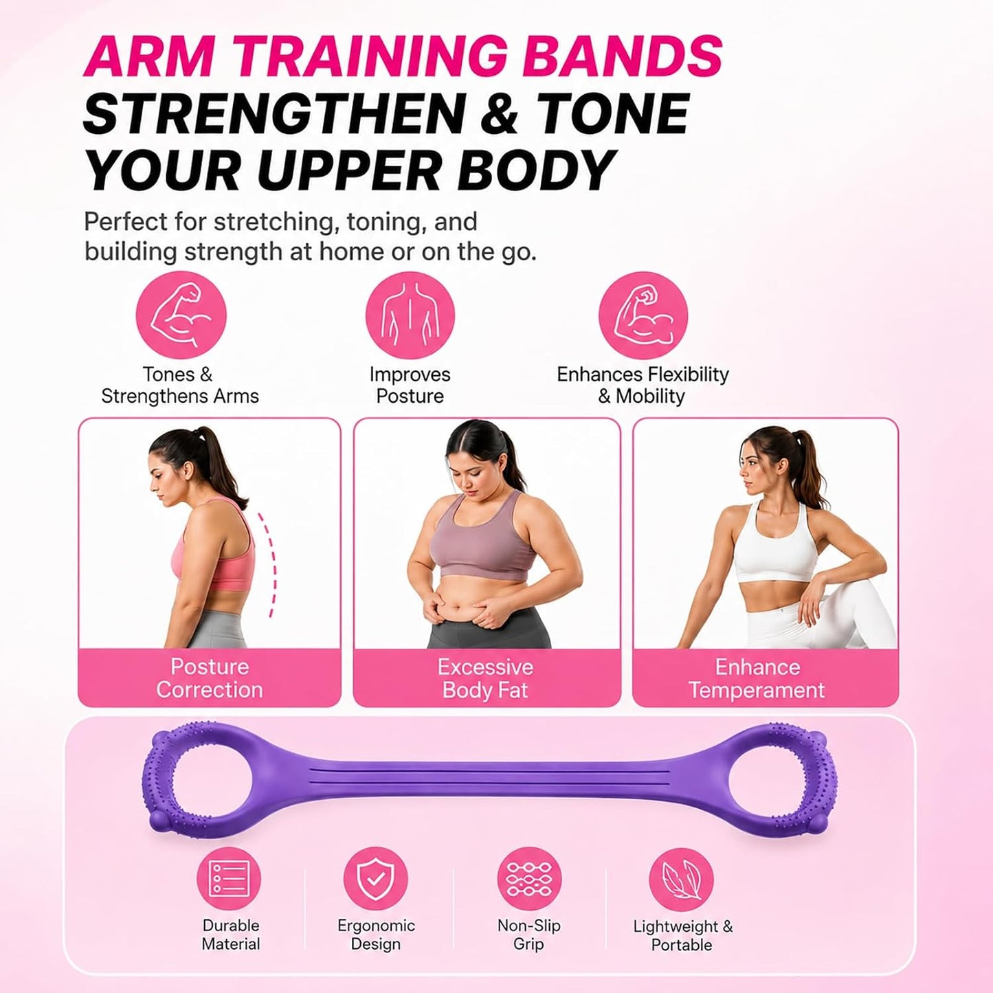 Purple Shoulder Back Stretching Band Silicone Pull Exerciser Flexible Resistance Strap for Fitness Training Home Gym Workout