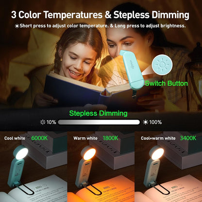 VAVOFO USB Rechargeable Book Light, Blue Light Blocking, Amber Clip-On Bookmark Shaped Reading Light, Eye Care 6 LEDs With 9 Lighting Modes for Bookworms (Grey)
