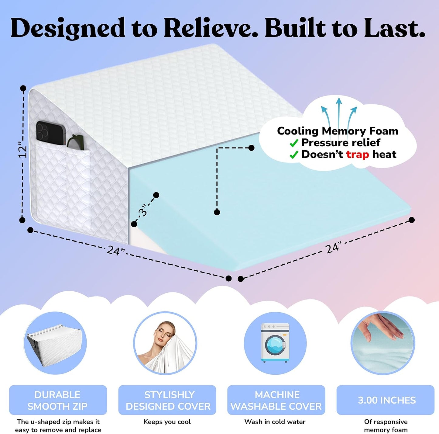 Sleepnitez Fsa Eligible 8" Bed Wedge Pillow – Memory Foam Wedge for Sleeping, Acid Reflux Pillow for Snoring, GERD, Pregnancy, Sleep Apnea, Reading – Soft Luxurious 3.25" Memory Foam Top Layer