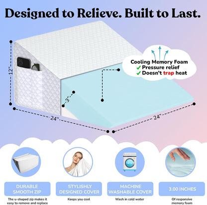 Sleepnitez Fsa Eligible 8" Bed Wedge Pillow – Memory Foam Wedge for Sleeping, Acid Reflux Pillow for Snoring, GERD, Pregnancy, Sleep Apnea, Reading – Soft Luxurious 3.25" Memory Foam Top Layer