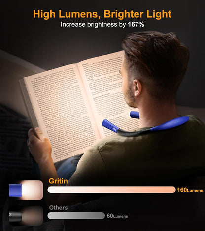Gritin Book Light,Eye Caring 3 Colors & Stepless Dimming Neck Reading Light