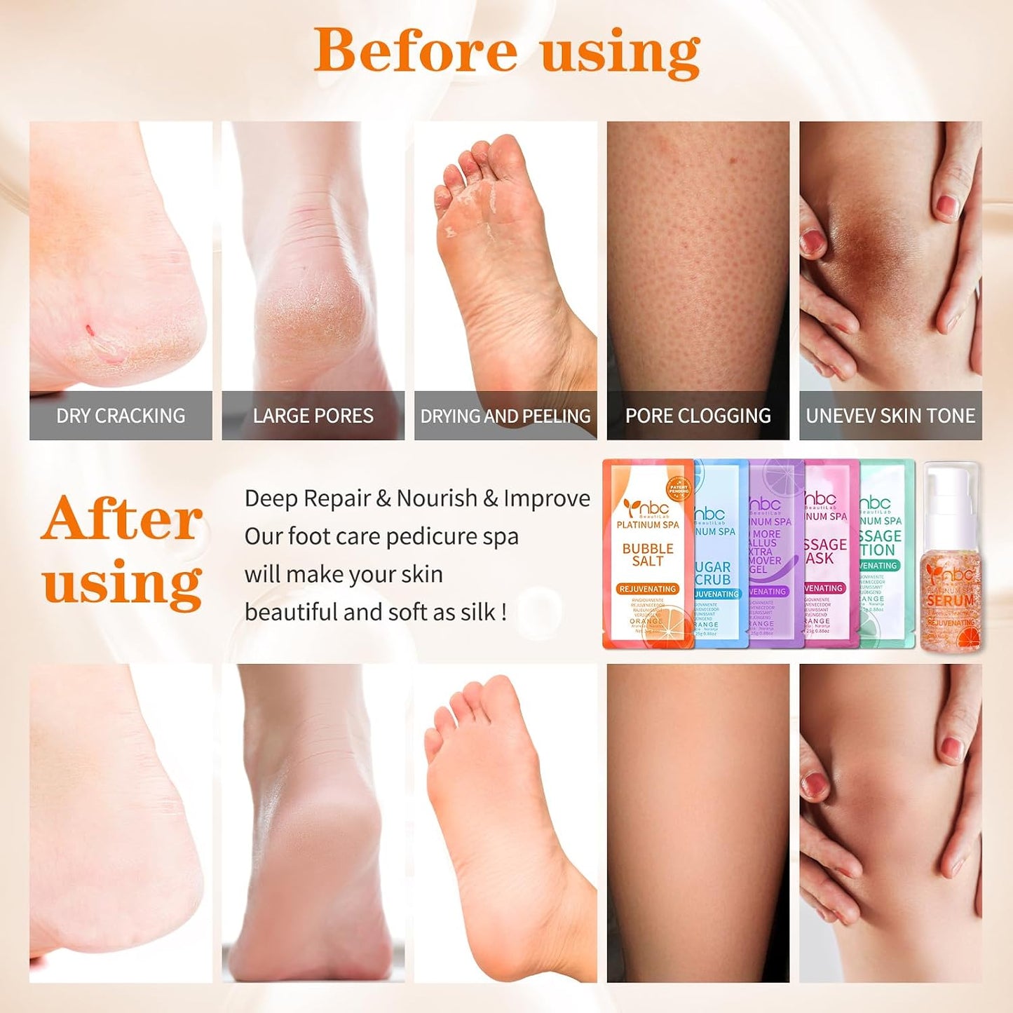 Pedicure Kit Foot Soak Set: Bubble Salt, Sugar Scrub, Massage Mask, Massage Lotion in a Box, 4 Step Foot Spa Kit for Dry Feet, Softens Calluses, Tired Feet（3 Set Lavender) - Colors B