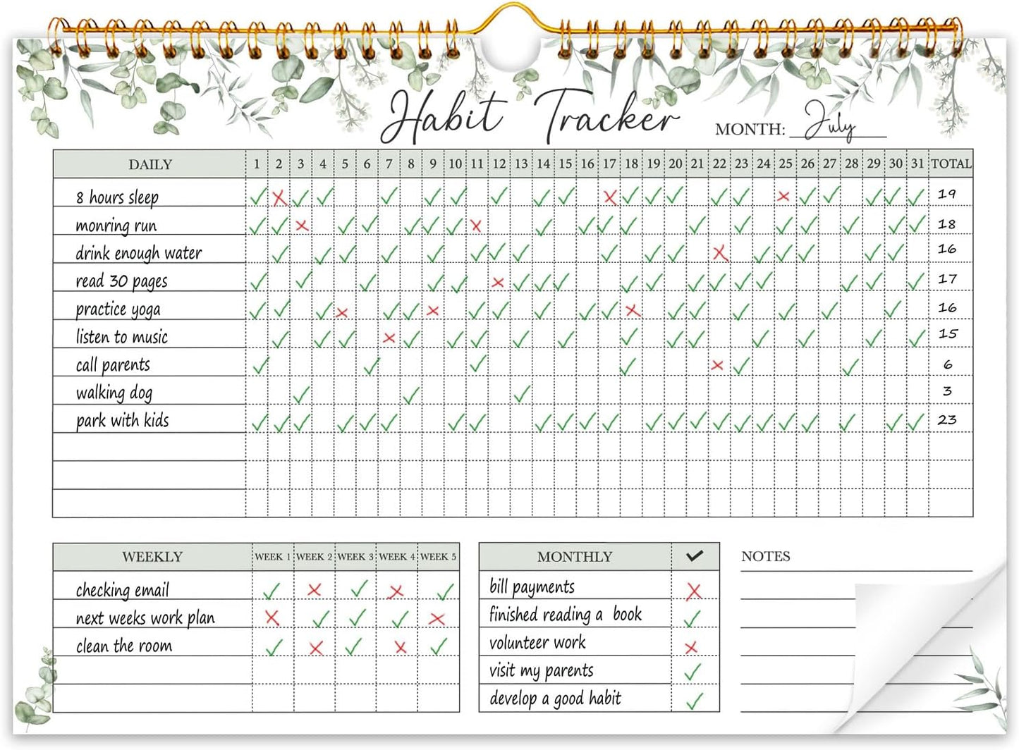 Habit Tracker Calendar, Daily Weekly Goal and Habit Tracker Journal, 12 Months Undated Habits Tracker Planner with Spiral Binding, Boost Productivity Tool and Workout Calendar, 11.7"x8.5"