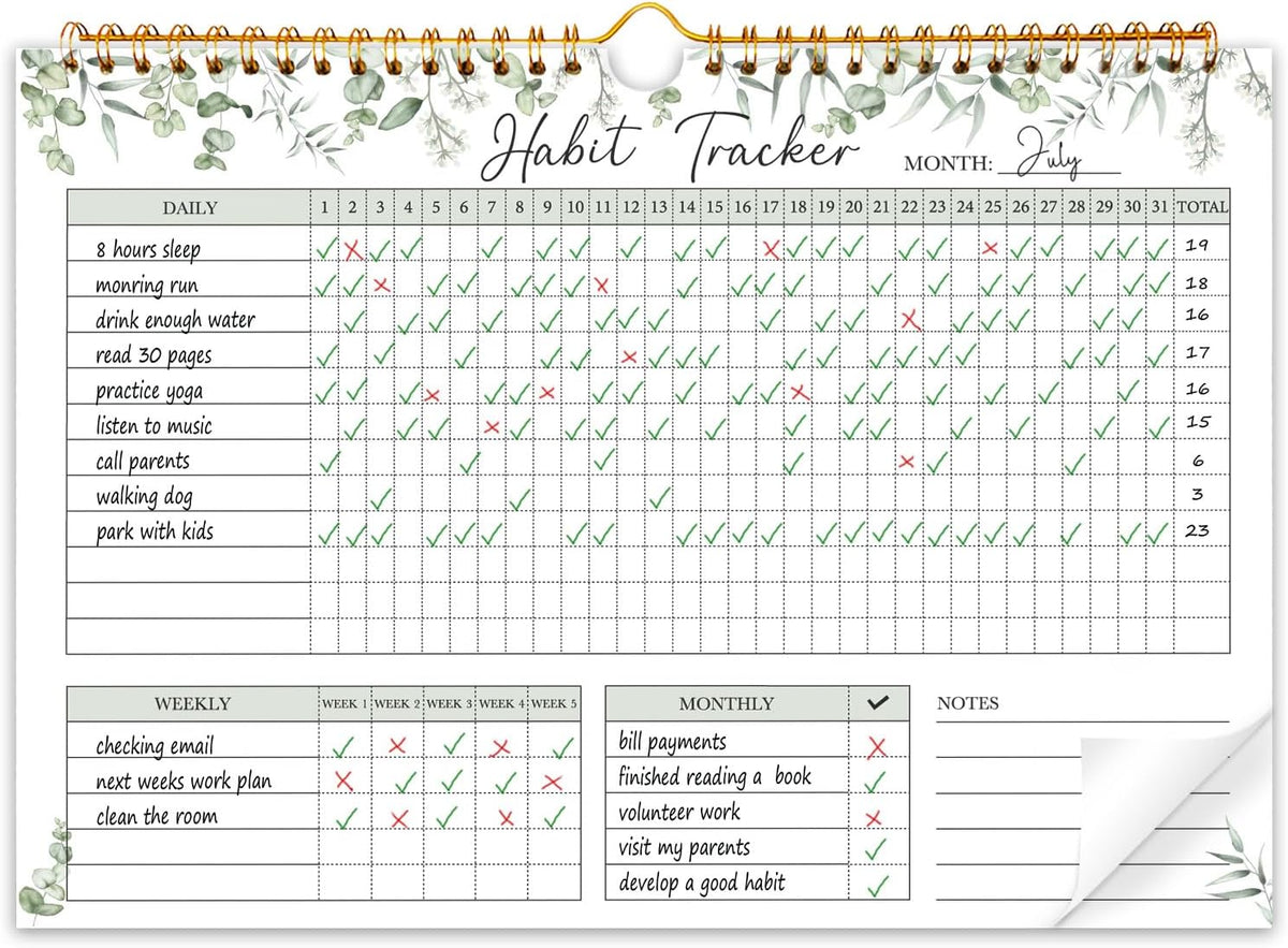 Habit Tracker Calendar, Aesthetic Daily Weekly Goal and Habit Tracker Journal, 12 Months Undated Habits Tracker Planner with Spiral Binding, Boost Productivity Tool and Workout Calendar, 11.7"x8.5"