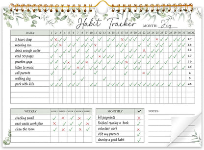 Habit Tracker Calendar, Aesthetic Daily Weekly Goal and Habit Tracker Journal, 12 Months Undated Habits Tracker Planner with Spiral Binding, Boost Productivity Tool and Workout Calendar, 11.7"x8.5"