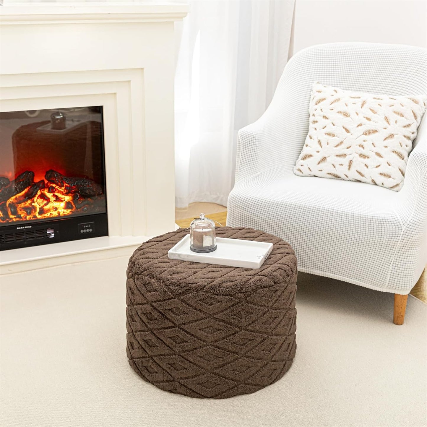 Round Pouf Ottoman 20 x 20 x 14 Inches Boho Poof Home Decor Floor Pouffe Ottoman Foot Rest for Couch Sofa Bean Bag Chairs Living Room Bedroom (Green)