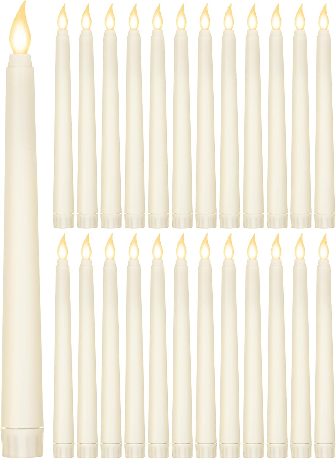 Treela 24 Pcs Flameless Taper Candles Battery Operated Bulk Fake Candles Light LED Candle Sticks Flickering Tapered for Easter Wedding Anniversary Decoration(Basic,11 Inch,Ivory)