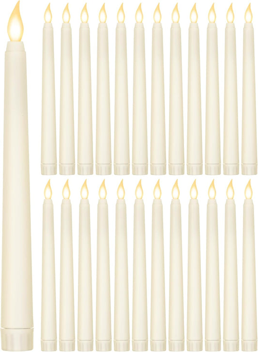 Treela 24 Pcs Flameless Taper Candles Battery Operated Bulk Fake Candles Light LED Candle Sticks Flickering Tapered for Easter Wedding Anniversary Decoration(Basic,11 Inch,Ivory)