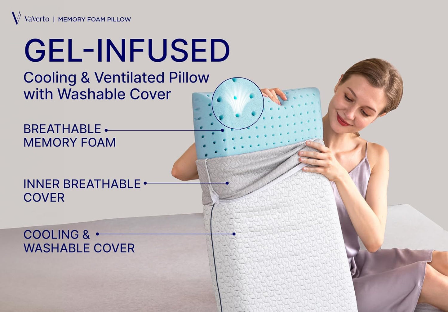 Cooling Gel Memory Foam Pillows - 1-Pack - Standard Size Memory Foam Pillow For Sleeping - Firm Pillow - Back, Stomach & Side Sleeper - Shoulder & Back Pain Relief - Washable, Bamboo Viscose Cover