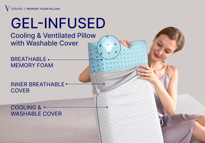 Cooling Gel Memory Foam Pillows - 1-Pack - Standard Size Memory Foam Pillow For Sleeping - Firm Pillow - Back, Stomach & Side Sleeper - Shoulder & Back Pain Relief - Washable, Bamboo Viscose Cover