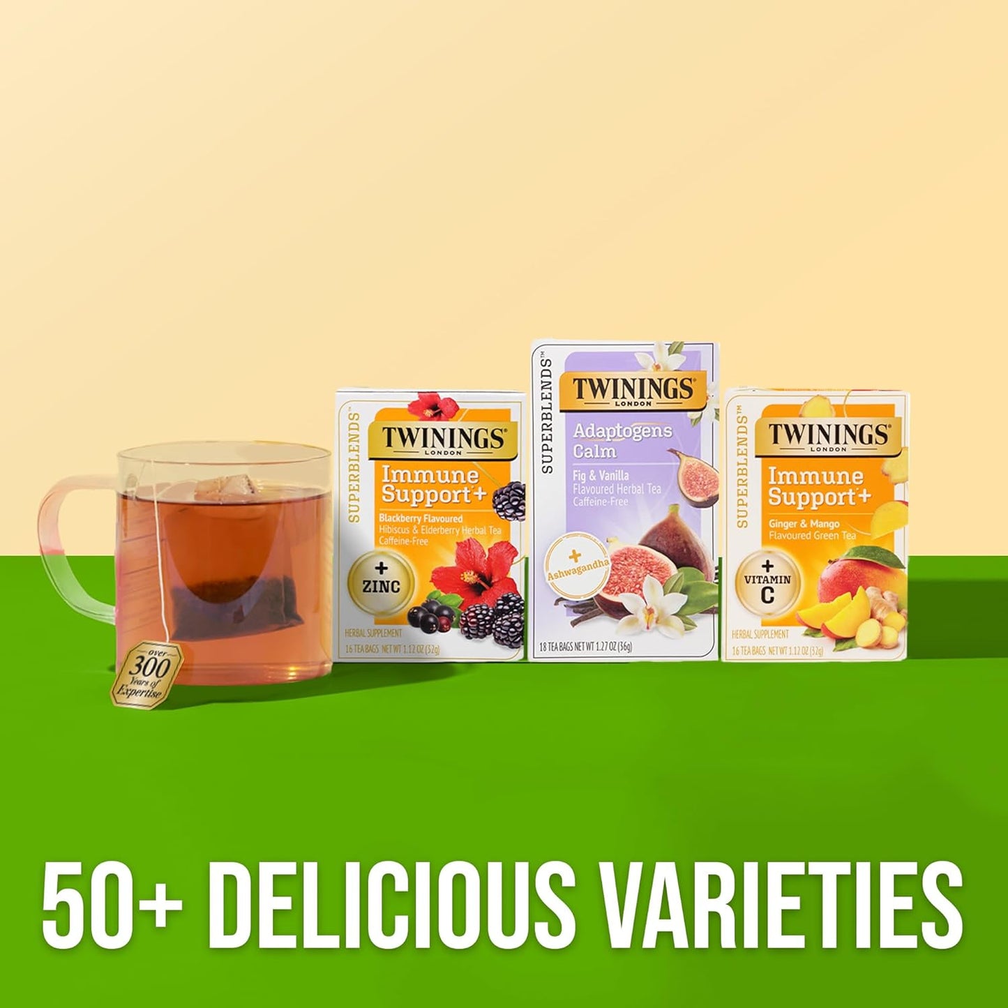 Twinings Peppermint with Probiotics Herbal Tea, 18 Count (Pack of 6), Supports Healthy Digestion, Naturally Caffeine-Free, Enjoy Hot or Iced, 108 Teabags