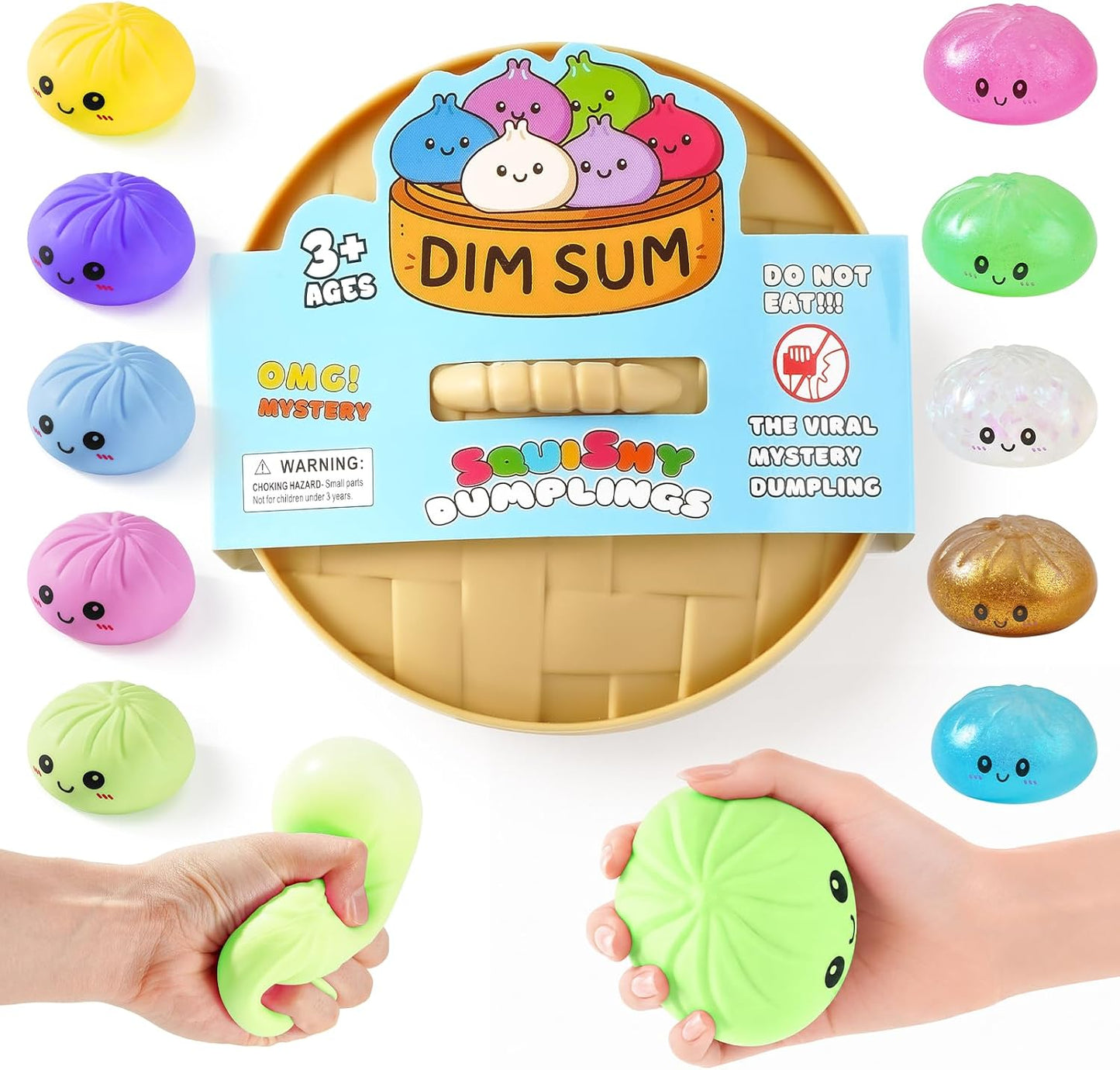 Dumpling Squishies, Giant Dumpling Mystery Box, Colorful Dumplings Stress Balls Fidget Sensory Toy, Stocking Stuffers with Food Steamer Stretchy Desk Toys (Pink)