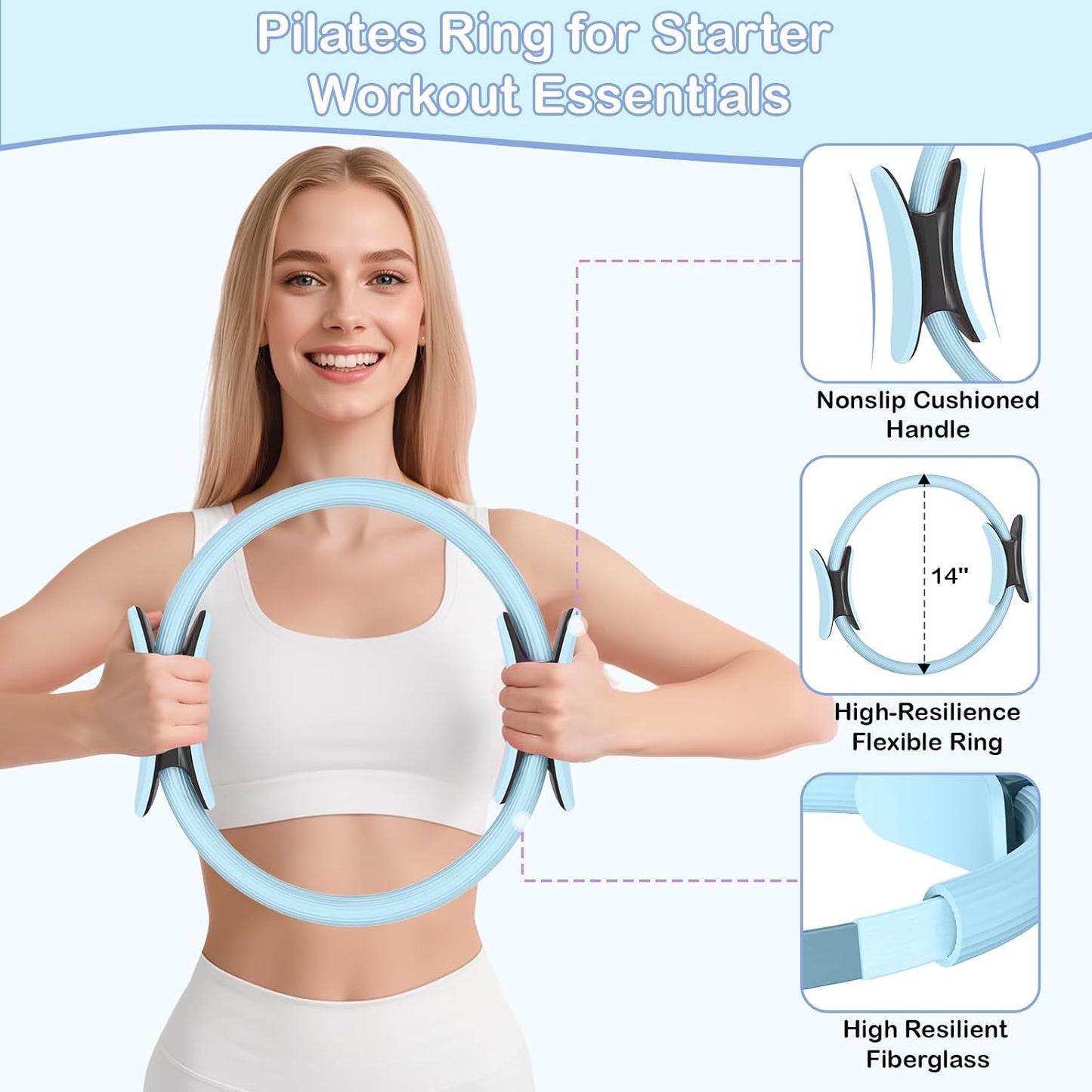 Hoedia Pilates Kit for Women, Pilates Equipment Ring and Ball Set with Resistance Bands, Yoga Strap, Core Sliders, Socks, Bag & Guide for Starter Home Workout Fitness Gym Essentials
