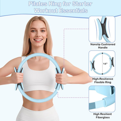 Hoedia Pilates Kit for Women, Pilates Equipment Ring and Ball Set with Resistance Bands, Yoga Strap, Core Sliders, Socks, Bag & Guide for Starter Home Workout Fitness Gym Essentials