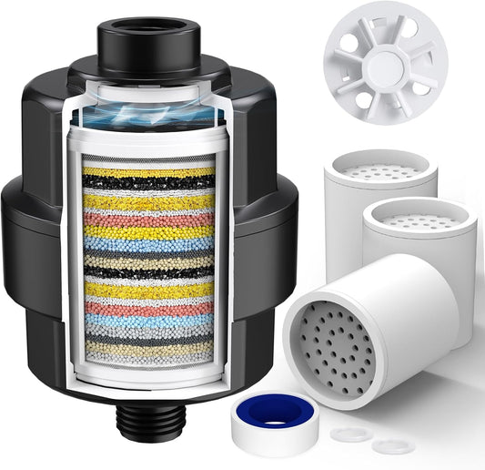 SR SUN RISE 20 Stage Shower Filter for Hard Water, 3 Cartridges, Black