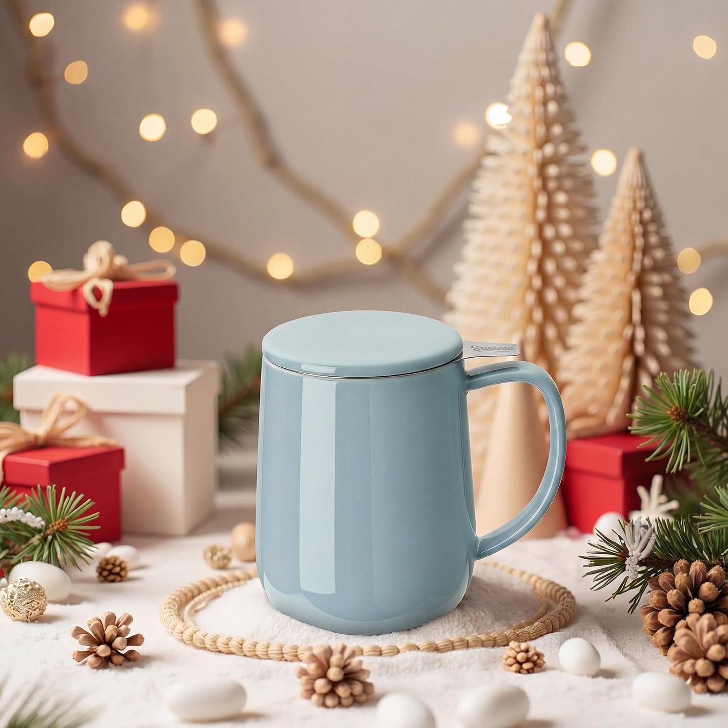 Sweese 20 OZ Porcelain Tea Mug with Infuser and Lid, Loose Leaf Tea Cup, Gifts for Tea Lover - Mint Green