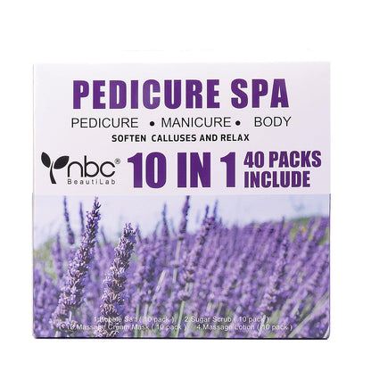Pedicure Kit Foot Soak Set: Bubble Salt, Sugar Scrub, Massage Mask, Massage Lotion in a Box, 4 Step Foot Spa Kit for Dry Feet, Softens Calluses, Tired Feet（3 Set Lavender) - Colors A