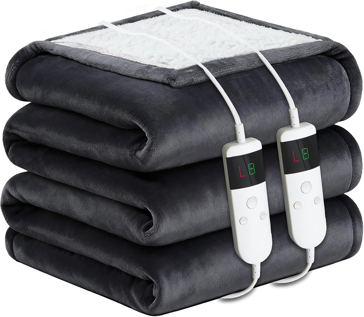 Electric Heated Blanket Throw Size 50''x60''-Control Heating Blanket, Soft & Warm Flannel 10-Level Temperature Control, 8 Hours Auto Off, Rapid Heating & Overheat Protection
