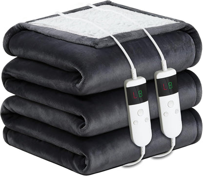 Electric Heated Blanket Throw Size 50''x60''-Control Heating Blanket, Soft & Warm Flannel 10-Level Temperature Control, 8 Hours Auto Off, Rapid Heating & Overheat Protection