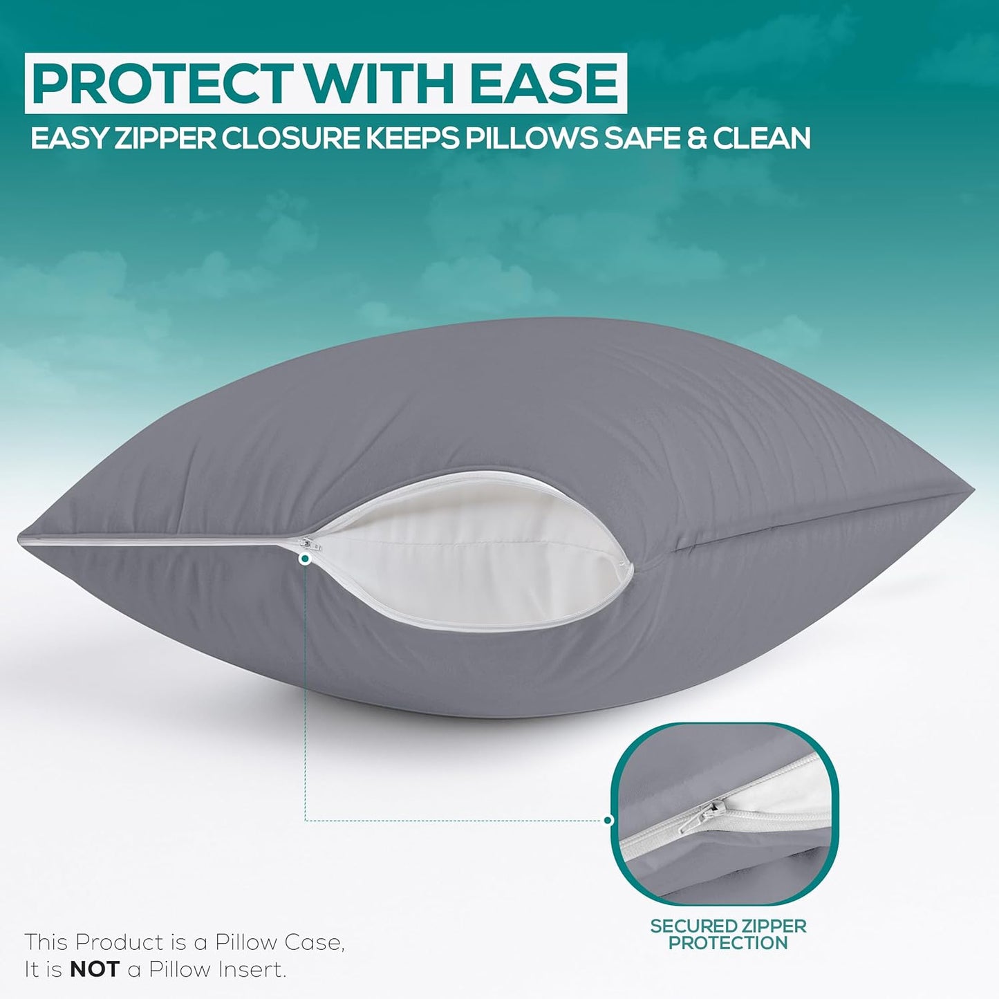 Utopia Bedding Premium 100% Waterproof Pillow Protectors with Zipper Standard Size (Set of 4), Bed Bug and Dust Mite Proof Zippered Pillow Covers, Pillow Encasement Cases, Gray