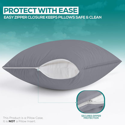 Utopia Bedding Premium 100% Waterproof Pillow Protectors with Zipper Standard Size (Set of 4), Bed Bug and Dust Mite Proof Zippered Pillow Covers, Pillow Encasement Cases, Gray