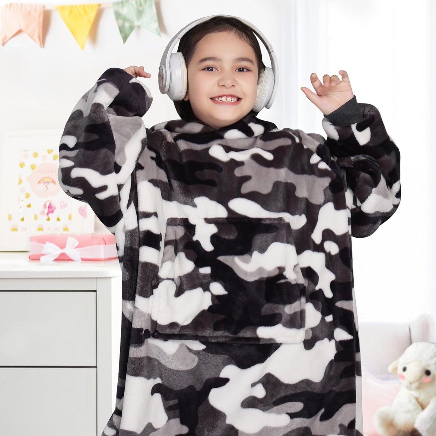 Waitu Wearable Blanket Sweatshirt Gifts for Women and Men, Warm and Cozy Giant Blanket Hoodie, Thick Flannel Blanket with Sleeves and Giant Pocket - Dark Gray