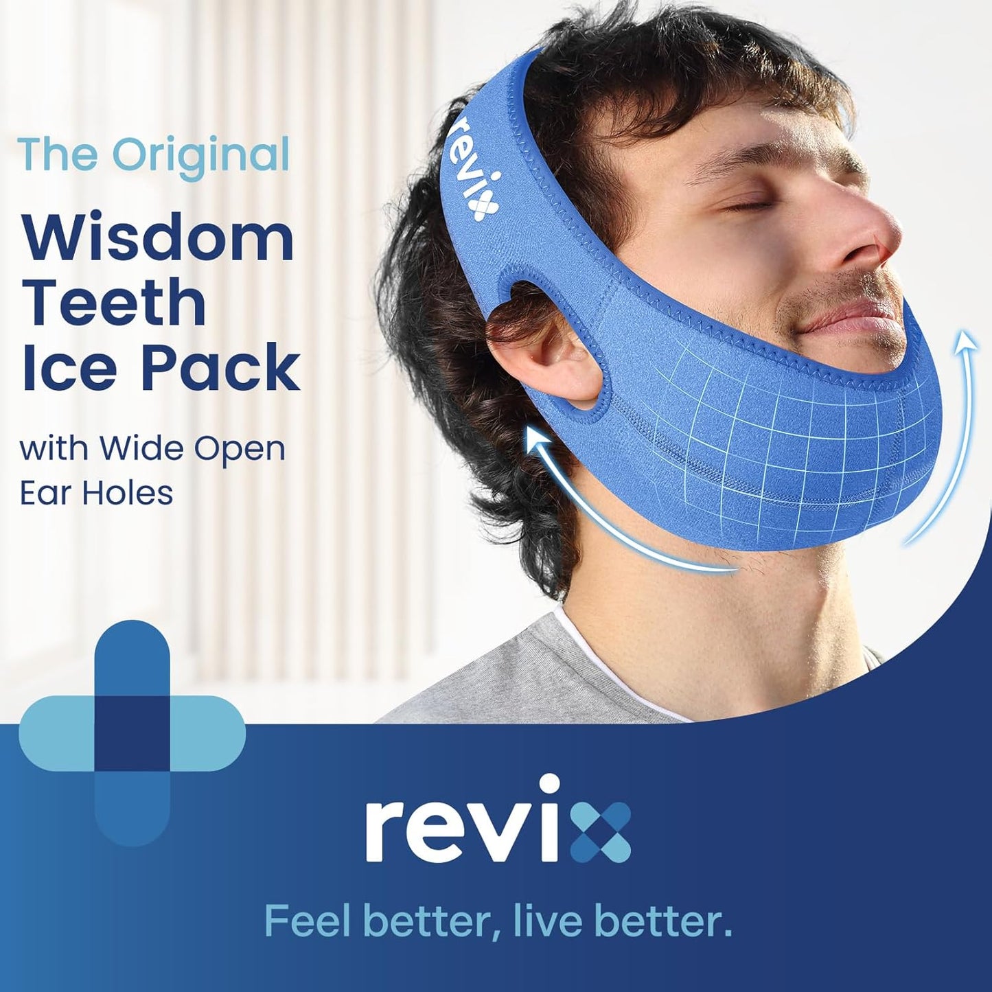 REVIX Wisdom Teeth Ice Pack Head Wrap with 3D Sewing Jaw Ice Pack for Face Oral Surgery Pain Relief for TMJ, Tooth Extraction & Teeth Removed, Extra Snug Fit with 4 Hot Cold Gel Packs Reusable, Black