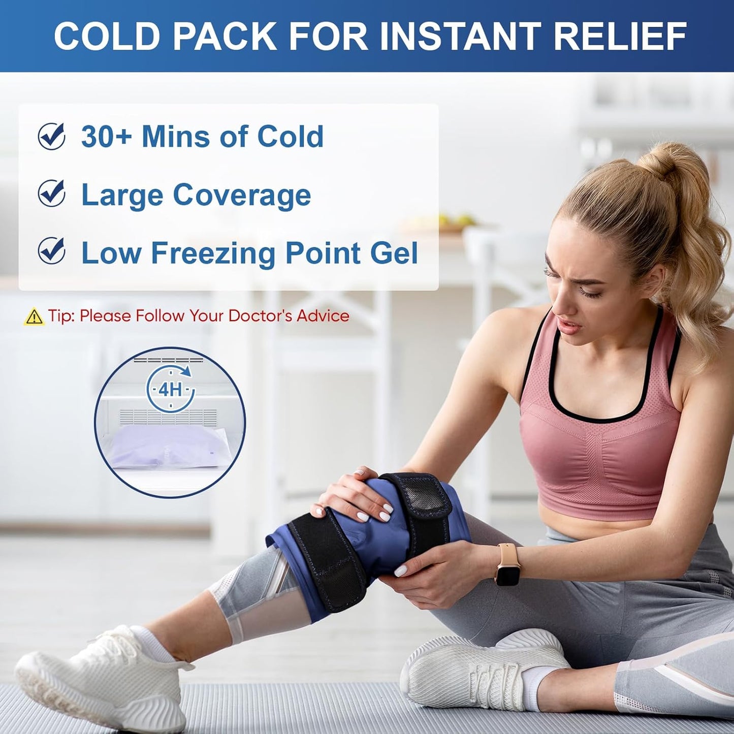 APEXUP Ice Pack for Knee Pain Relief, Large Reusable Wrap After Surgery, Flexible Gel Cold Pack for Injuries, Pain Relief for Back, Shoulder, Elbow, Ankle and Leg (Blue, L, 1PK)