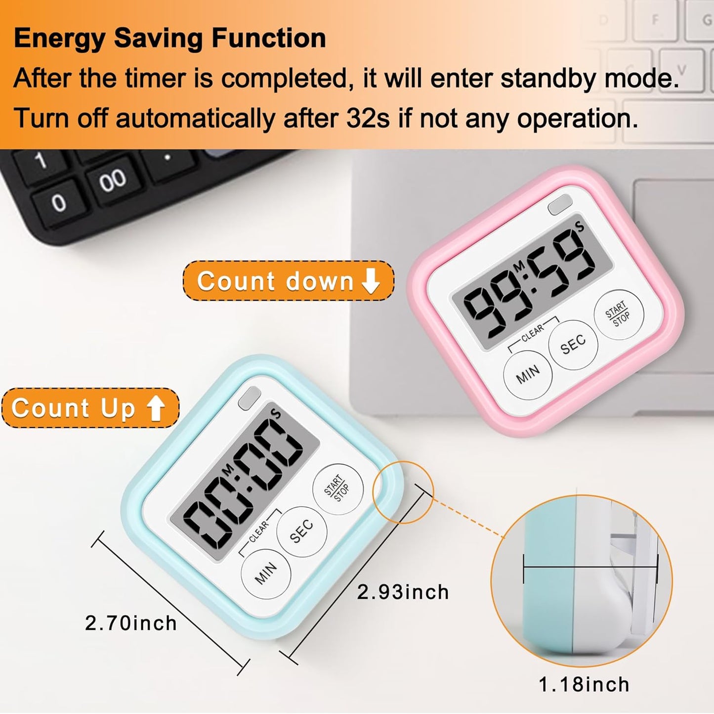 Timer, Kitchen Timers for Cooking Classroom Timer for Kids Teachers Magnetic Digital Timers 2 Pack, Black