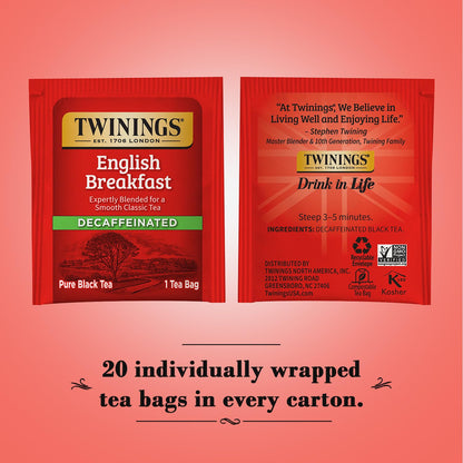 Twinings English Breakfast Tea, Decaffeinated Black Tea - Lively and Refreshing Decaf Tea Bags Individually Wrapped, 50 Count